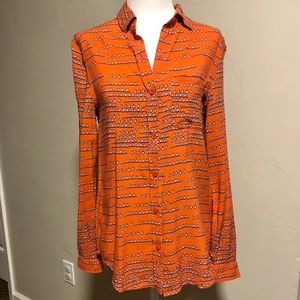 Orange Heart Long Sleeve Button Up Shirt